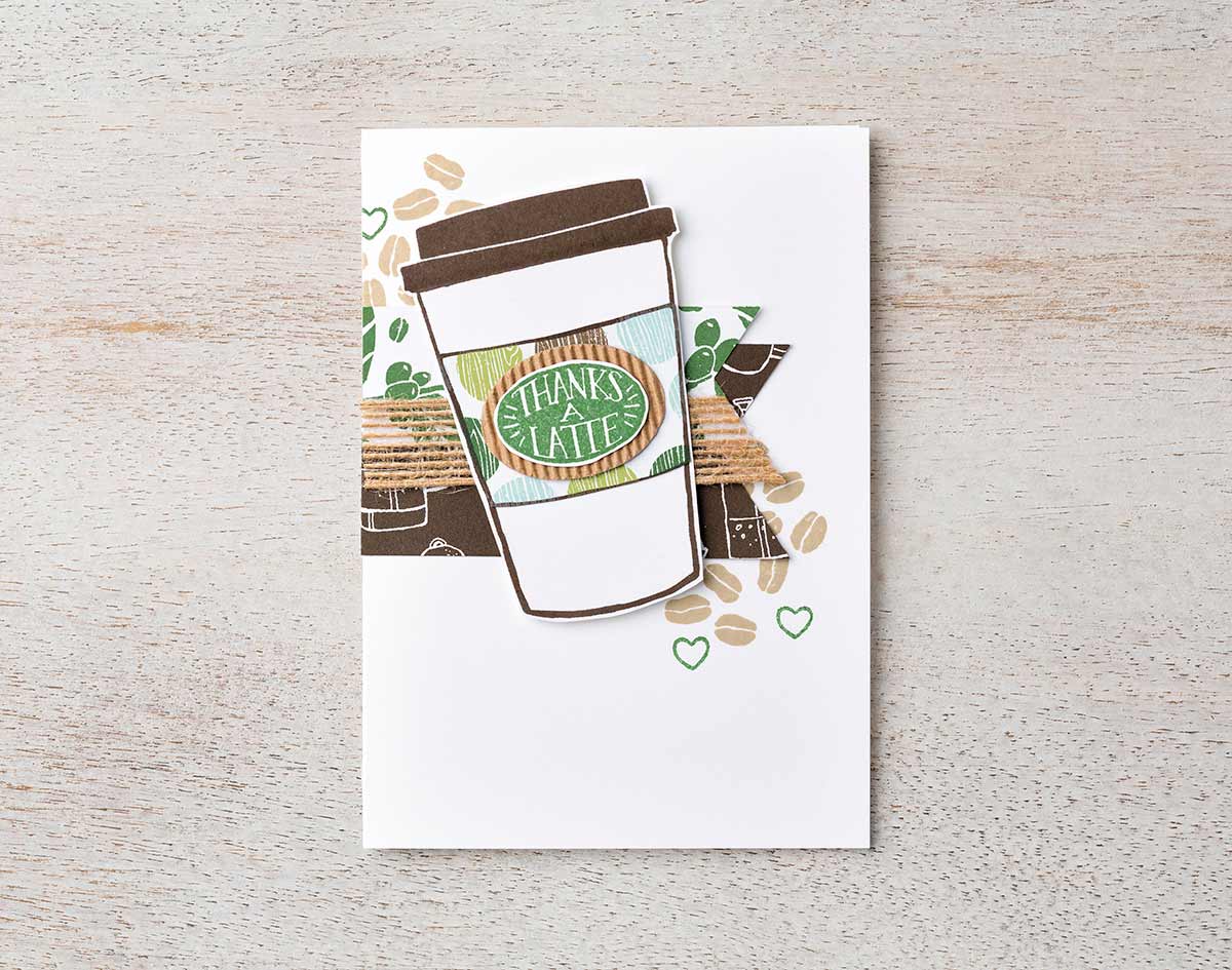 Das Weltkartenbasteltagprojekt mit dem Stempelset "Kaffee, olé", das mit dem Designerpapier toll zur Geltung kommt. 
