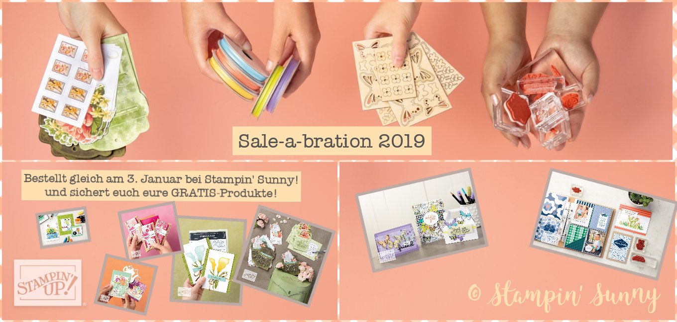 Die Collage für die Sale-a-bration zeigt euch einige verfügbare Produkte von Stampin' up!